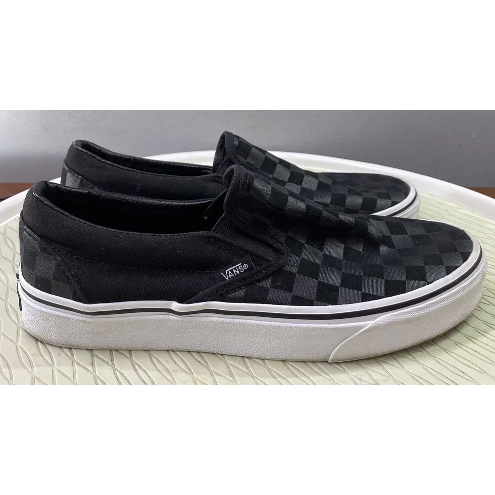 Vans Unisex Black Slip-On Checker Skateboard‎ Shoes Men-8.5 Wom.10 Sneakers
